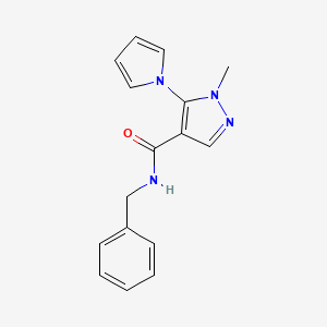 molecular formula C16H16N4O B7497786 N-benzyl-1-methyl-5-(1H-pyrrol-1-yl)-1H-pyrazole-4-carboxamide 