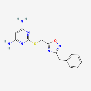 molecular formula C14H14N6OS B7498087 2-[(3-Benzyl-1,2,4-oxadiazol-5-yl)methylsulfanyl]pyrimidine-4,6-diamine 