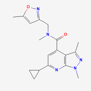 molecular formula C18H21N5O2 B7498142 6-cyclopropyl-N,1,3-trimethyl-N-[(5-methyl-1,2-oxazol-3-yl)methyl]pyrazolo[3,4-b]pyridine-4-carboxamide 