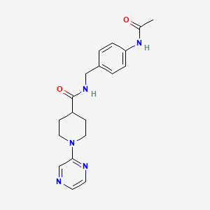 molecular formula C19H23N5O2 B7498213 N-[(4-acetamidophenyl)methyl]-1-pyrazin-2-ylpiperidine-4-carboxamide 