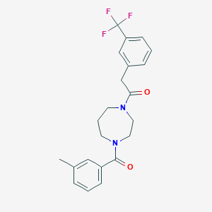 molecular formula C22H23F3N2O2 B7498293 1-[4-(3-Methylbenzoyl)-1,4-diazepan-1-yl]-2-[3-(trifluoromethyl)phenyl]ethanone 