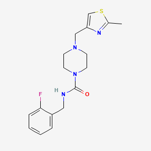 molecular formula C17H21FN4OS B7498596 N-[(2-fluorophenyl)methyl]-4-[(2-methyl-1,3-thiazol-4-yl)methyl]piperazine-1-carboxamide 