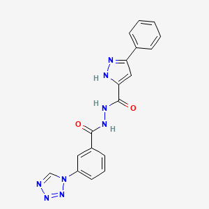 molecular formula C18H14N8O2 B7498621 3-phenyl-N'-[3-(tetrazol-1-yl)benzoyl]-1H-pyrazole-5-carbohydrazide 