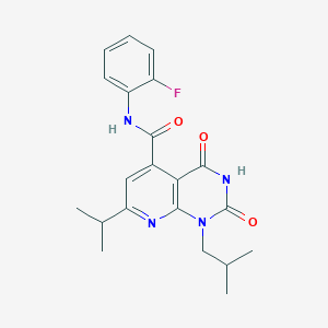 molecular formula C21H23FN4O3 B7498729 N-(2-fluorophenyl)-1-(2-methylpropyl)-2,4-dioxo-7-propan-2-ylpyrido[2,3-d]pyrimidine-5-carboxamide 