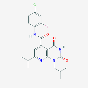 molecular formula C21H22ClFN4O3 B7499022 N-(4-chloro-2-fluorophenyl)-1-(2-methylpropyl)-2,4-dioxo-7-propan-2-ylpyrido[2,3-d]pyrimidine-5-carboxamide 