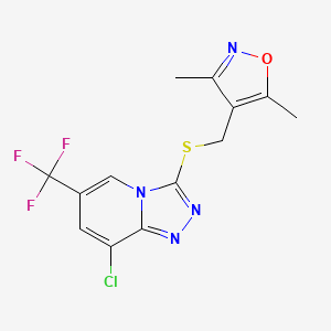 molecular formula C13H10ClF3N4OS B7499100 4-[[8-Chloro-6-(trifluoromethyl)-[1,2,4]triazolo[4,3-a]pyridin-3-yl]sulfanylmethyl]-3,5-dimethyl-1,2-oxazole 
