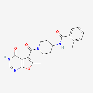 2-methyl-N-[1-(6-methyl-4-oxo-3H-furo[2,3-d]pyrimidine-5-carbonyl)piperidin-4-yl]benzamide