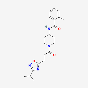 molecular formula C21H28N4O3 B7499398 2-methyl-N-[1-[3-(3-propan-2-yl-1,2,4-oxadiazol-5-yl)propanoyl]piperidin-4-yl]benzamide 