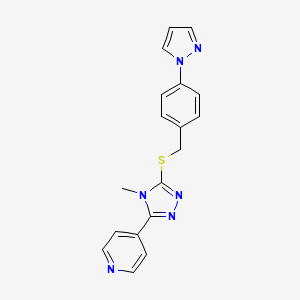 molecular formula C18H16N6S B7499468 4-[4-Methyl-5-[(4-pyrazol-1-ylphenyl)methylsulfanyl]-1,2,4-triazol-3-yl]pyridine 