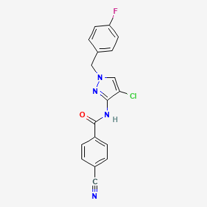 molecular formula C18H12ClFN4O B7499478 N-[4-chloro-1-[(4-fluorophenyl)methyl]pyrazol-3-yl]-4-cyanobenzamide 