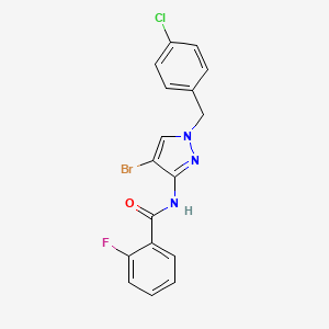 molecular formula C17H12BrClFN3O B7499512 N-[4-bromo-1-[(4-chlorophenyl)methyl]pyrazol-3-yl]-2-fluorobenzamide 