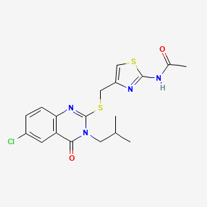 molecular formula C18H19ClN4O2S2 B7499601 N-[4-[[6-chloro-3-(2-methylpropyl)-4-oxoquinazolin-2-yl]sulfanylmethyl]-1,3-thiazol-2-yl]acetamide 