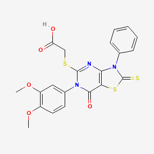 molecular formula C21H17N3O5S3 B7499853 {[6-(3,4-Dimethoxyphenyl)-7-oxo-3-phenyl-2-thioxo-2,3,6,7-tetrahydro[1,3]thiazolo[4,5-d]pyrimidin-5-yl]thio}acetic acid 