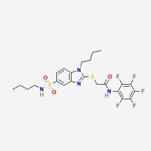 molecular formula C23H25F5N4O3S2 B7500124 2-[1-butyl-5-(butylsulfamoyl)benzimidazol-2-yl]sulfanyl-N-(2,3,4,5,6-pentafluorophenyl)acetamide 