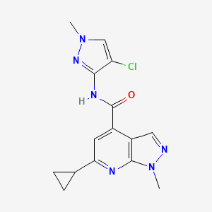 molecular formula C15H15ClN6O B7501076 N-(4-chloro-1-methyl-1H-pyrazol-3-yl)-6-cyclopropyl-1-methyl-1H-pyrazolo[3,4-b]pyridine-4-carboxamide 
