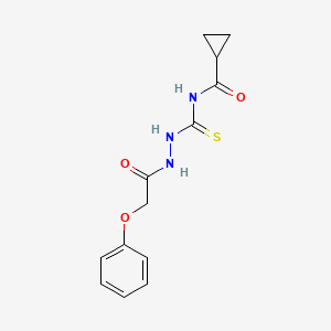 molecular formula C13H15N3O3S B7501403 N-[[(2-phenoxyacetyl)amino]carbamothioyl]cyclopropanecarboxamide 