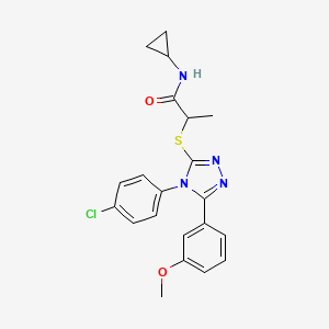 molecular formula C21H21ClN4O2S B7503910 2-[[4-(4-chlorophenyl)-5-(3-methoxyphenyl)-1,2,4-triazol-3-yl]sulfanyl]-N-cyclopropylpropanamide 