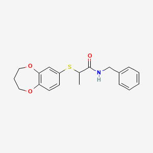 molecular formula C19H21NO3S B7504034 N-benzyl-2-(3,4-dihydro-2H-1,5-benzodioxepin-7-ylsulfanyl)propanamide 