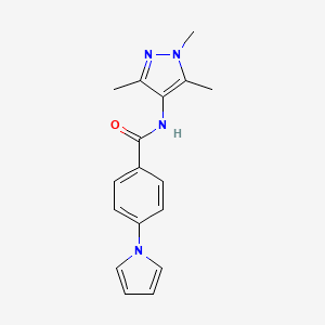 molecular formula C17H18N4O B7504080 4-pyrrol-1-yl-N-(1,3,5-trimethylpyrazol-4-yl)benzamide 