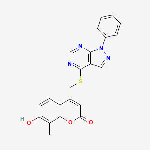 molecular formula C22H16N4O3S B7504813 7-Hydroxy-8-methyl-4-[(1-phenylpyrazolo[3,4-d]pyrimidin-4-yl)sulfanylmethyl]chromen-2-one 