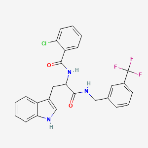 molecular formula C26H21ClF3N3O2 B7504820 2-chloro-N-[3-(1H-indol-3-yl)-1-oxo-1-[[3-(trifluoromethyl)phenyl]methylamino]propan-2-yl]benzamide 