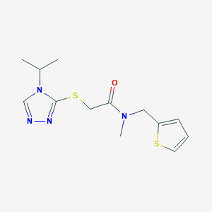 molecular formula C13H18N4OS2 B7504860 N-methyl-2-[(4-propan-2-yl-1,2,4-triazol-3-yl)sulfanyl]-N-(thiophen-2-ylmethyl)acetamide 