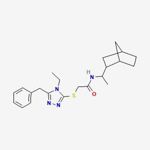molecular formula C22H30N4OS B7505201 2-[(5-benzyl-4-ethyl-1,2,4-triazol-3-yl)sulfanyl]-N-[1-(2-bicyclo[2.2.1]heptanyl)ethyl]acetamide 