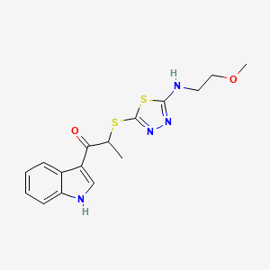 molecular formula C16H18N4O2S2 B7505379 1-(1H-indol-3-yl)-2-[[5-(2-methoxyethylamino)-1,3,4-thiadiazol-2-yl]sulfanyl]propan-1-one 