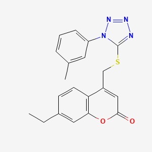 molecular formula C20H18N4O2S B7505393 7-Ethyl-4-[[1-(3-methylphenyl)tetrazol-5-yl]sulfanylmethyl]chromen-2-one 