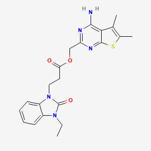 molecular formula C21H23N5O3S B7505626 (4-Amino-5,6-dimethylthieno[2,3-d]pyrimidin-2-yl)methyl 3-(3-ethyl-2-oxobenzimidazol-1-yl)propanoate 