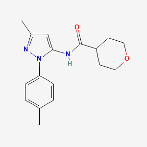 molecular formula C17H21N3O2 B7506221 N-[5-methyl-2-(4-methylphenyl)pyrazol-3-yl]oxane-4-carboxamide 