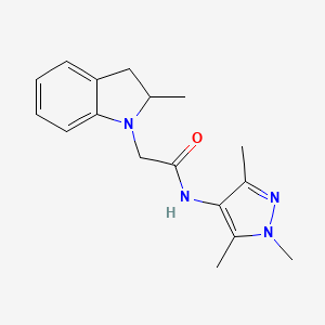 molecular formula C17H22N4O B7506613 2-(2-methyl-2,3-dihydroindol-1-yl)-N-(1,3,5-trimethylpyrazol-4-yl)acetamide 