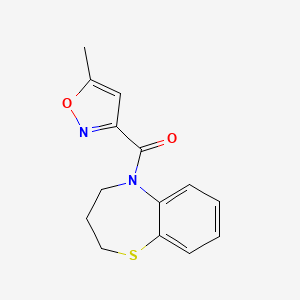 molecular formula C14H14N2O2S B7506664 3,4-dihydro-2H-1,5-benzothiazepin-5-yl-(5-methyl-1,2-oxazol-3-yl)methanone 