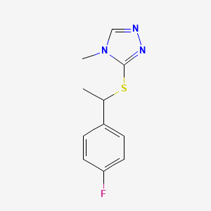 molecular formula C11H12FN3S B7506694 3-[1-(4-Fluorophenyl)ethylsulfanyl]-4-methyl-1,2,4-triazole 