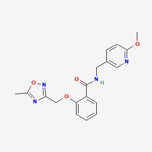 molecular formula C18H18N4O4 B7506916 N-[(6-methoxypyridin-3-yl)methyl]-2-[(5-methyl-1,2,4-oxadiazol-3-yl)methoxy]benzamide 