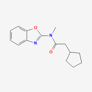 molecular formula C15H18N2O2 B7507231 N-(1,3-benzoxazol-2-yl)-2-cyclopentyl-N-methylacetamide 