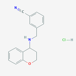 molecular formula C17H17ClN2O B7508200 3-[(3,4-dihydro-2H-chromen-4-ylamino)methyl]benzonitrile;hydrochloride 