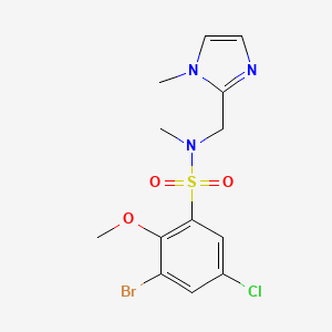 molecular formula C13H15BrClN3O3S B7508705 3-bromo-5-chloro-2-methoxy-N-methyl-N-[(1-methylimidazol-2-yl)methyl]benzenesulfonamide 