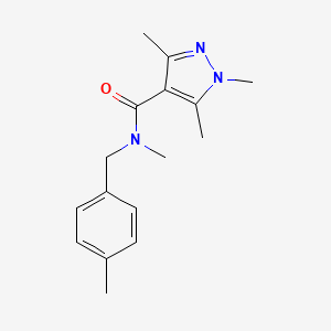 molecular formula C16H21N3O B7508724 N,1,3,5-tetramethyl-N-[(4-methylphenyl)methyl]pyrazole-4-carboxamide 