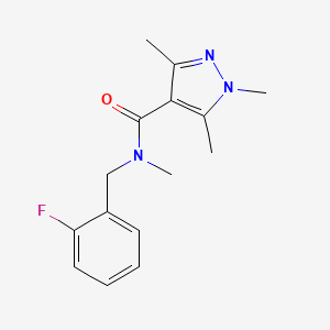 molecular formula C15H18FN3O B7508764 N-[(2-fluorophenyl)methyl]-N,1,3,5-tetramethylpyrazole-4-carboxamide 