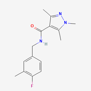 molecular formula C15H18FN3O B7509048 N-[(4-fluoro-3-methylphenyl)methyl]-1,3,5-trimethylpyrazole-4-carboxamide 