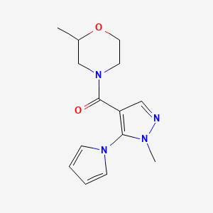 molecular formula C14H18N4O2 B7509395 (2-Methylmorpholin-4-yl)-(1-methyl-5-pyrrol-1-ylpyrazol-4-yl)methanone 