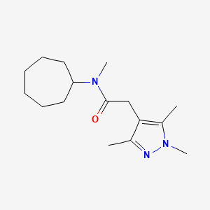 molecular formula C16H27N3O B7509576 N-cycloheptyl-N-methyl-2-(1,3,5-trimethylpyrazol-4-yl)acetamide 