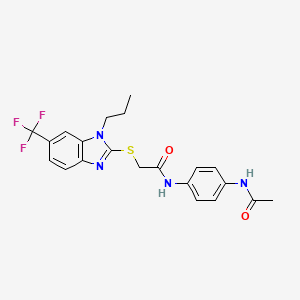 molecular formula C21H21F3N4O2S B7509709 N-(4-acetamidophenyl)-2-[1-propyl-6-(trifluoromethyl)benzimidazol-2-yl]sulfanylacetamide 
