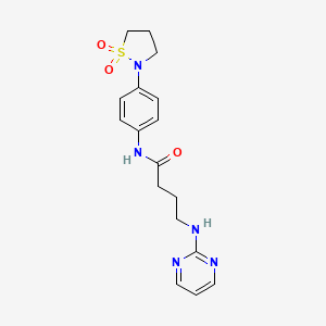 molecular formula C17H21N5O3S B7510179 N-[4-(1,1-dioxo-1,2-thiazolidin-2-yl)phenyl]-4-(pyrimidin-2-ylamino)butanamide 