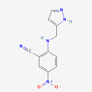 molecular formula C11H9N5O2 B7510380 5-nitro-2-(1H-pyrazol-5-ylmethylamino)benzonitrile 