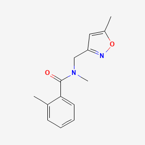 molecular formula C14H16N2O2 B7510615 N,2-dimethyl-N-[(5-methyl-1,2-oxazol-3-yl)methyl]benzamide 