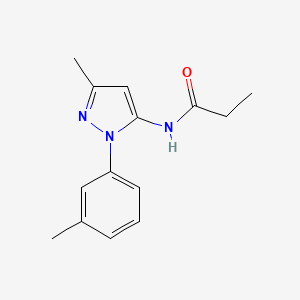 molecular formula C14H17N3O B7510632 N-[5-methyl-2-(3-methylphenyl)pyrazol-3-yl]propanamide 
