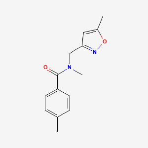 molecular formula C14H16N2O2 B7510664 N,4-dimethyl-N-[(5-methyl-1,2-oxazol-3-yl)methyl]benzamide 