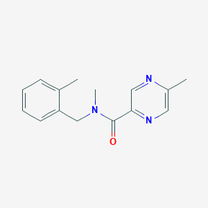 molecular formula C15H17N3O B7511336 N,5-dimethyl-N-[(2-methylphenyl)methyl]pyrazine-2-carboxamide 